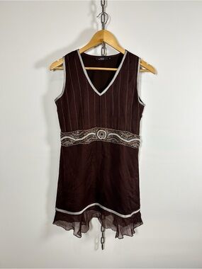 Y2K Envi Chocolate Brown Dress w/ Beaded + Ruffle Details